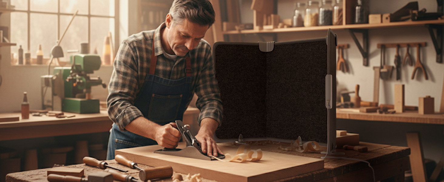 Heizpaneel in Werkstatt neben Werkbank