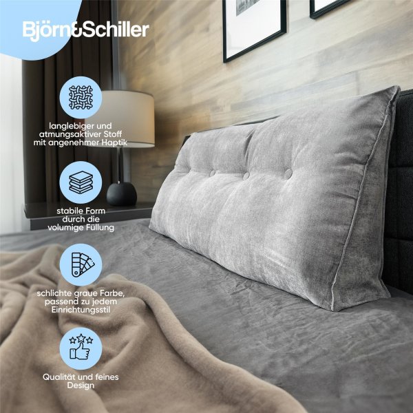 Nestl Lesekissen Groß – Rückenkissen Mit Memory Foam Füllung, Grau, Mit Taschen & Abnehmbaren Kissen, Für Bett Und Sofa