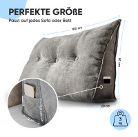 Björn&Schiller Rückenkissen grau, 100 cm - Lesekissen für Bett und Sofa, Keilkissen, Rückenpolster für die Wand, Sitzkissen, Wandkissen, groß mit waschbarem Bezug - Ideal zum Anlehnen im Bett