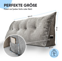 Björn&Schiller Rückenkissen grau, 120 cm - Lesekissen für Bett und Sofa, Keilkissen, Rückenpolster für die Wand, Sitzkissen, Wandkissen, groß mit waschbarem Bezug - Ideal zum Anlehnen im Bett