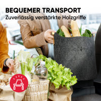 EVOCAMP großer Filzkorb für Brennholz und Aufbewahrung, XXL Kaminholzkorb aus Filz in Dunkelgrau, mit Holzgriffen, Kaminholztasche 44x44x30 cm