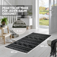 Björn&Schiller Teppichläufer 60x180 cm, rutschfester Teppich für Diele, Küche, Schlafzimmer und Wohnzimmer, moderner Flurteppich lang, hochwertiger Küchenteppich schwarz (Shadow Grid)