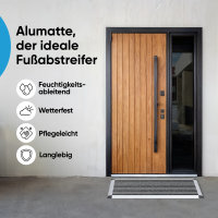 Fußmatte außen 50x80 cm mit silbernem Aluminium Rand, Fußmatte Außenbereich, Aluminium Türmatte außen, Fußabtreter außen, Schuhabstreifer mit Polypropylen-Fasern, Fußmatte Outdoor wetterfest