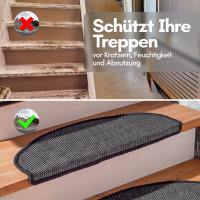 Antirutschmatten für Treppen, selbstklebende Stufenmatten Halbrund, Treppenteppich Grau, Rutschfeste Treppenstufen Matten 15er Set