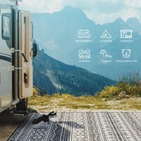 EVOCAMP Outdoor Teppich 270x400 cm Vorzeltteppich schwarz-weiß leicht und wetterfest - 4,5 kg, Picknickdecke für den Outdoor-Bereich, Rasenteppich aus Kunststoff-Fasern, geeignet für Terrasse und Balkon