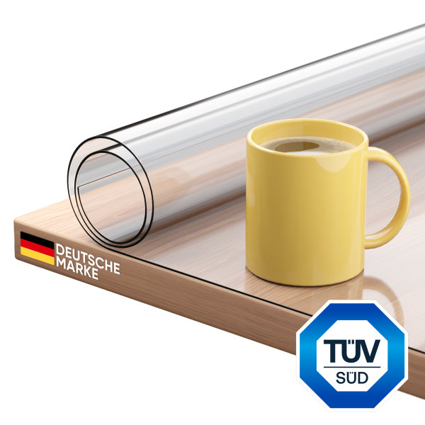 Björn&Schiller Tischfolie transparent 2mm, Schutzfolie für Tisch, glasklare PVC Tischschutzfolie, Hitzebeständig bis 55 °C, wasserfest