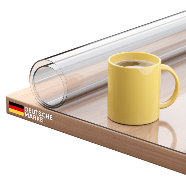 Björn&Schiller Tischfolie transparent 2mm, Schutzfolie für Tisch 90x120 cm, PVC Tischschutzfolie, Hitzebeständig bis 55 °C, wasserfest