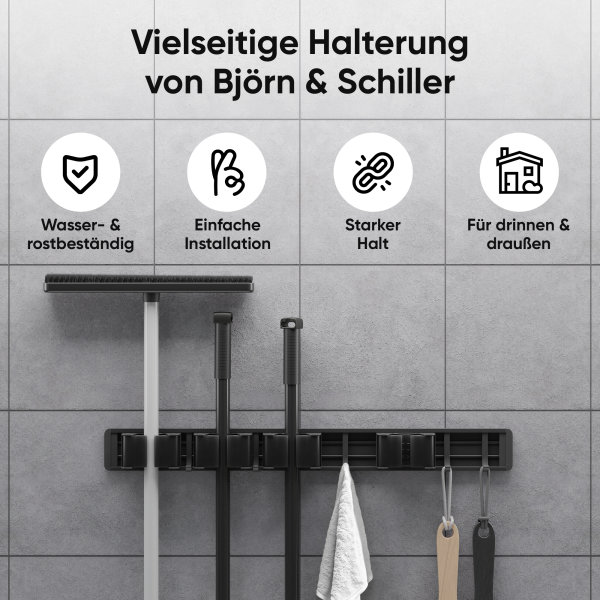 Alpina Besenhalterung Wand - 5 Öffnungen Push & Click System Grau