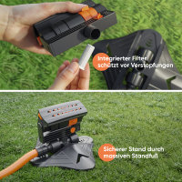Björn&Schiller Gartensprinkler, Vierecksprinkler aus ABS, gleichmäßige Rasenbewässerung, flexibler Anschluss an bestehendes Bewässerungssystem