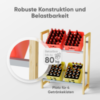 Björn&Schiller Getränkekistenregal – rutschfest Kistenständer, Regal für Getränkekisten, 4 Kisten, 71x30x90 cm, Bambus & Eisen, einfache Montage