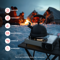 Outdoor Gaskocher für Camping, Piezozündung, kompat. mit Gaskartuschen 227g – 2,2 kW – Inkl. Transportkoffer – Gaskocher für Outdoor & Garten