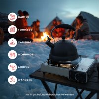 Outdoor Gaskocher für Camping, Piezozündung, kompat. mit Gaskartuschen 227g – 2,2 kW – Inkl. Transportkoffer, 8x 227g MSF-1A Gaskartuschen