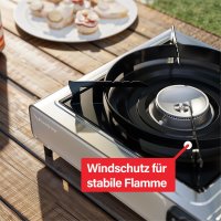 Outdoor Gaskocher für Camping, Piezozündung, kompat. mit Gaskartuschen 227g – 2,2 kW – Inkl. Transportkoffer, 8x 227g MSF-1A Gaskartuschen
