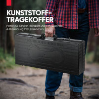 Outdoor Gaskocher Camping 2-flammig, Piezo-Zündung, kompatibel mit 227g Gaskartuschen – Leistung 2х2,2 kW – mit Transportkoffer und Grillplatte