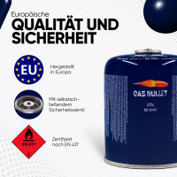 Gaskartusche 450g mit Schraubgewinde nach EN417 für Camping & Gasgrill – passend für Gaskocher, Campinggrill, Outdoor, Festival, Notfall-Set