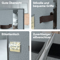 Björn&Schiller Aufbewahrungstasche – 37L 39×36×26 cm, mit Sichtfenster, Kleideraufbewahrung und Organisation, Leinenstoff, grau
