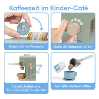 Björn&Schiller Kinder Kaffeemaschine Holz – Spielzeug Kaffeemaschine mit Zubehör, farbenfroh, fördert Kreativität und Feinmotorik, ab 3 Jahren