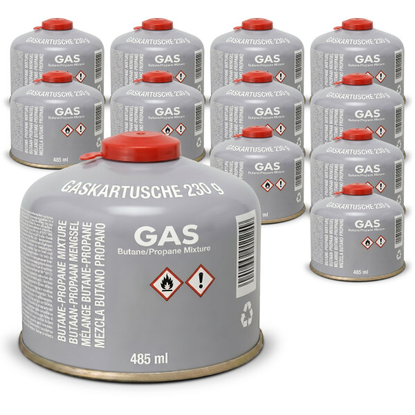 Gaskartusche 230g Schraubkartusche EN 417 für Gaskocher, Gasbrenner & Gasgrills, Butan-Propan, 7/16" Schraubgewinde, Outdoor & Notfall Einsatz