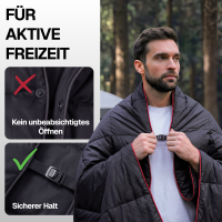 EVOCAMP Campingdecke 200x140 cm, Outdoor Decke wasserdicht, ultraleicht Reisedecke, Thermodecke warm, kompakt mit Packsack, schwarz