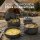 EVOCAMP Camping Kochgeschirr Set 4-teilig Outdoor Geschirr Set aus Aluminium, leichtes stapelbares Camping Geschirr mit Klappgriffen und Tragetasche