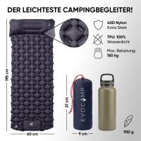 EVOCAMP Isomatte Camping ultraleicht, selbstaufblasbare Luftmatratze mit Fußpumpe & Kissen, 195x60x5 cm, Outdoor Matratze