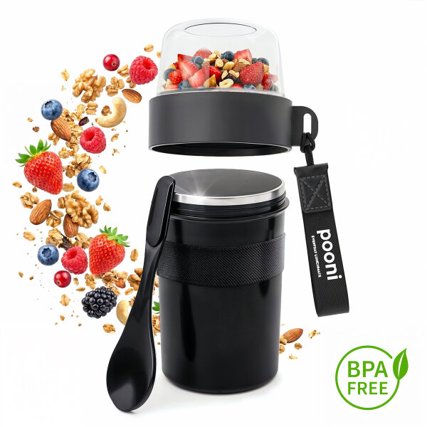 Pooni Müslibecher, Joghurtbecher aus Edelstahl mit Löffel, für Müsli, Joghurt, BPA-frei, Spülmaschinengeeignet, 700 ml + 330 ml