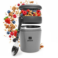 Pooni Müslibecher, Joghurtbecher aus Edelstahl mit Löffel, für Müsli, Joghurt, BPA-frei, Spülmaschinengeeignet, 500 ml + 150ml
