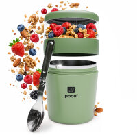 Pooni Müslibecher, Joghurtbecher aus Edelstahl mit Löffel, für Müsli, Joghurt, BPA-frei, Spülmaschinengeeignet, 500 ml + 150ml