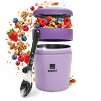 Pooni Müslibecher, Joghurtbecher aus Edelstahl mit Löffel, für Müsli, Joghurt, BPA-frei, Spülmaschinengeeignet, 500 ml + 150ml