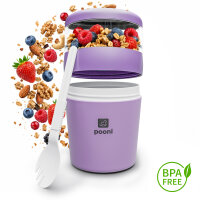 Pooni Müslibecher, Joghurtbecher aus PP-Kunststoff mit 2-in-1-Besteck, für Joghurt, BPA-frei, mikrowellengeeignet, 460 ml + 150 ml