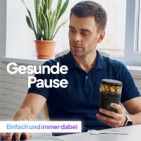 Pooni Müslibecher, Joghurtbecher aus PP-Kunststoff mit 2-in-1-Besteck, für Joghurt, BPA-frei, mikrowellengeeignet, 460 ml + 150 ml, Schwarze Eleganz