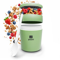 Pooni Müslibecher, Joghurtbecher aus PP-Kunststoff mit 2-in-1-Besteck, für Joghurt, BPA-frei, mikrowellengeeignet, 460ml + 150 ml, Frühlingsgrün