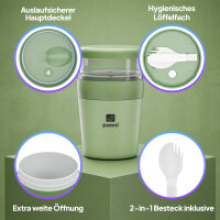Pooni Müslibecher, Joghurtbecher aus PP-Kunststoff mit 2-in-1-Besteck, für Joghurt, BPA-frei, mikrowellengeeignet, 460ml + 150 ml, Frühlingsgrün