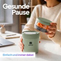 Pooni Müslibecher, Joghurtbecher aus PP-Kunststoff mit 2-in-1-Besteck, für Joghurt, BPA-frei, mikrowellengeeignet, 460ml + 150 ml, Frühlingsgrün