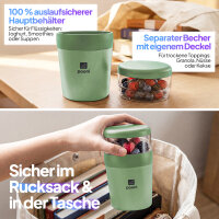 Pooni Müslibecher, Joghurtbecher aus PP-Kunststoff mit 2-in-1-Besteck, für Joghurt, BPA-frei, mikrowellengeeignet, 460ml + 150 ml, Frühlingsgrün