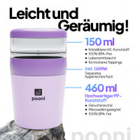 Pooni Müslibecher, Joghurtbecher aus PP-Kunststoff mit 2-in-1-Besteck, für Joghurt, BPA-frei, mikrowellengeeignet, 460 ml + 150 ml, Sanftes Lila
