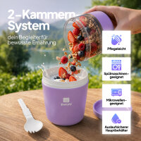 Pooni Müslibecher, Joghurtbecher aus PP-Kunststoff mit 2-in-1-Besteck, für Joghurt, BPA-frei, mikrowellengeeignet, 460 ml + 150 ml, Sanftes Lila