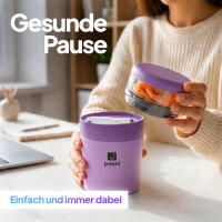 Pooni Müslibecher, Joghurtbecher aus PP-Kunststoff mit 2-in-1-Besteck, für Joghurt, BPA-frei, mikrowellengeeignet, 460 ml + 150 ml, Sanftes Lila