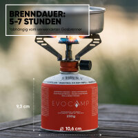 EVOCAMP Schraubkartusche 230g mit 7/16 Gewinde, Gaskartusche EN 417 für Campingkocher, Gasheizung, Gaslampen und Gasgrill