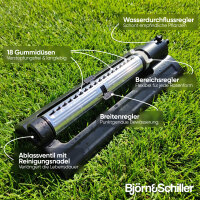 Björn&Schiller Rasensprenger oszillierend mit 18 Düsen, einstellbar – Viereckregner, Sprinkler & automatische Gartenbewässerung bis 180 m²