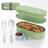 Pooni Lunchbox 740 ml, auslaufsichere Bento Box mit 1 Fach, Besteck, Soßendose und Elastikband, BPA-frei und mikrowellengeeignet