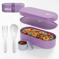 Pooni Lunchbox 740 ml, auslaufsichere Bento Box mit 1 Fach, Besteck, Soßendose und Elastikband, BPA-frei und mikrowellengeeignet