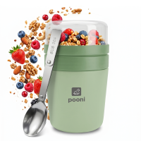 Pooni Müslibecher, Joghurtbecher, PP-Kunststoff, mit Löffel, BPA-frei, für Joghurt, mikrowellengeeignet, 500 ml + 220 ml