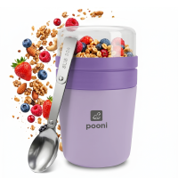 Pooni Müslibecher, Joghurtbecher, PP-Kunststoff, mit Löffel, BPA-frei, für Joghurt, mikrowellengeeignet, 500 ml + 220 ml