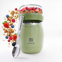 Pooni Müslibecher, Joghurtbecher aus Edelstahl mit Löffel, für Müsli, Joghurt, BPA-frei, Spülmaschinengeeignet, 500 ml + 220 ml