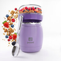 Pooni Müslibecher, Joghurtbecher aus Edelstahl mit Löffel, für Müsli, Joghurt, BPA-frei, Spülmaschinengeeignet, 500 ml + 220 ml