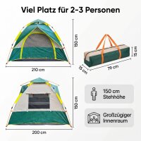EVOCAMP Campingzelt 2 Personen – Automatik-Wurfzelt mit Schnellaufbau & UV-Schutz, wasserabweisend, Festivalzelt, Pop-Up-Zelt, 210x200x150 cm, 2,76 kg