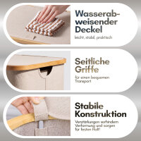 Björn&Schiller Wäschekorb beige mit Deckel, 105 L, faltbar, 2 Fächer – schmaler hoher Wäschesammler, Oxford-Gewebe, Bambusrand, Badezimmer, stabil