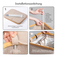 Björn&Schiller Wäschekorb beige mit Deckel, 105 L, faltbar, 2 Fächer – schmaler hoher Wäschesammler, Oxford-Gewebe, Bambusrand, Badezimmer, stabil