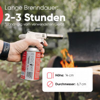 EVOCAMP Butangas-Kartusche 120g mit selbstdichtendem Bajonettventil, nach EN 417, ultraleichtes Gas für Campingkocher, Gasbrenner und Lötbrenner